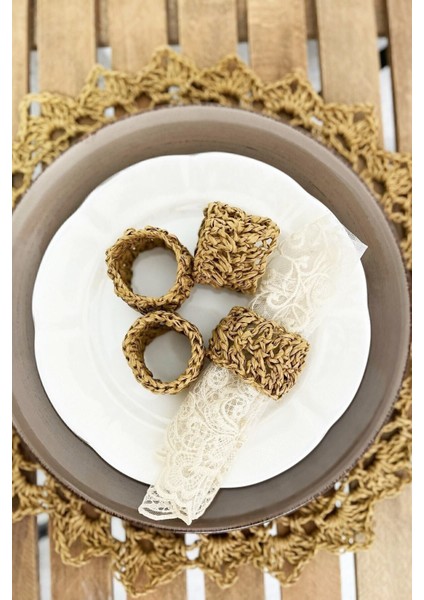 Bej Renkli 4'lü Peçete Halkası, Şık ve Kullanışlı Masa Aksesuarı fırsatları