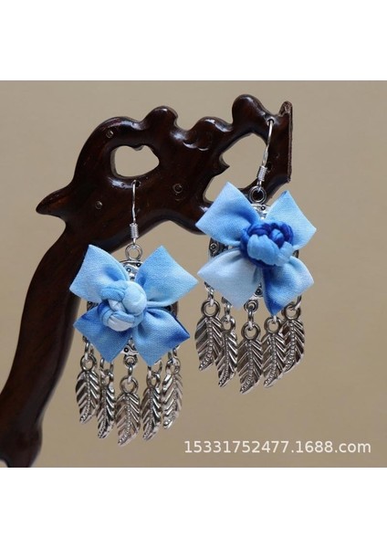 El Yapımı Batik (Shibori) Küpeler - Doğal Mavi Renk, Benzersiz Etnik Motifler (Yurt Dışından)