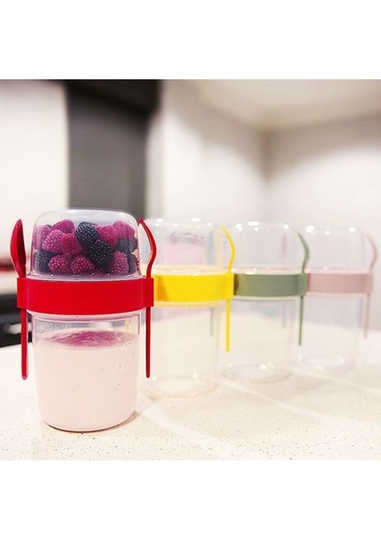 Pembe Çift Hazneli Taşıma ve Saklama Kabı, 1100 Ml, Çatal ve Kaşık Ile, Şık ve Pratik