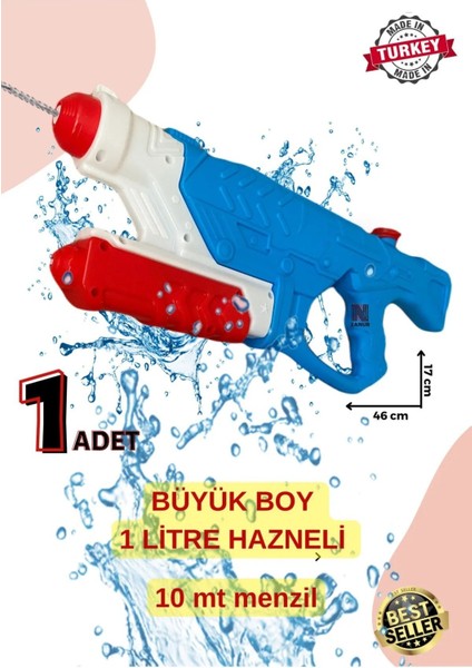 Mavi 1l Su Tabancası, Eğlenceli Çocuk Oyuncağı, Pompalı, Hafif ve Dayanıklı