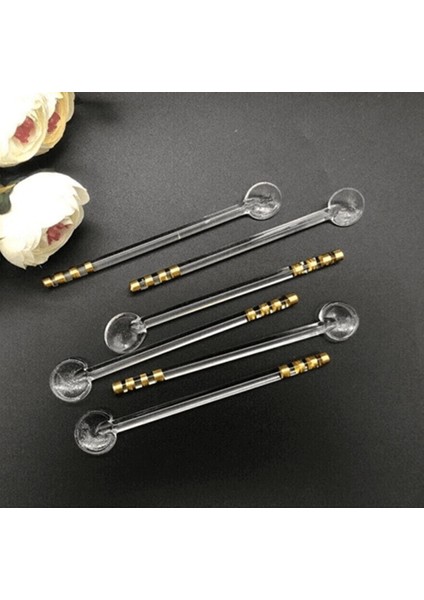 6'lı Cam Çay Kaşığı Seti, Altın Yaldızlı, Bej Renkli, Şık ve Zarif Tasarım