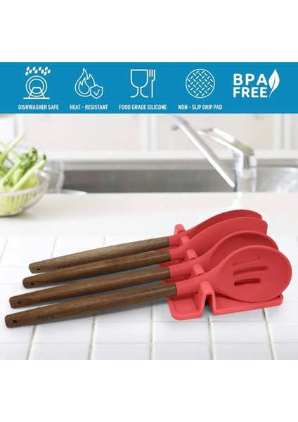 Kırmızı Silikon Mutfak Seti, Spatula, Kaşıklık, Çatallık ve Düzenleyici fırsatları