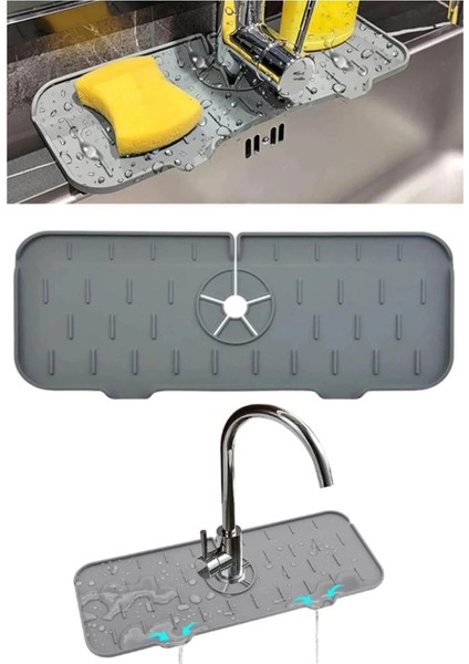 Gri Silikon Lavabo ve Musluk Su Tutucu Matı, Pratik ve Şık Tasarım fiyatları