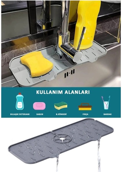 Gri Silikon Lavabo ve Musluk Su Tutucu Matı, Pratik ve Şık Tasarım fırsatları
