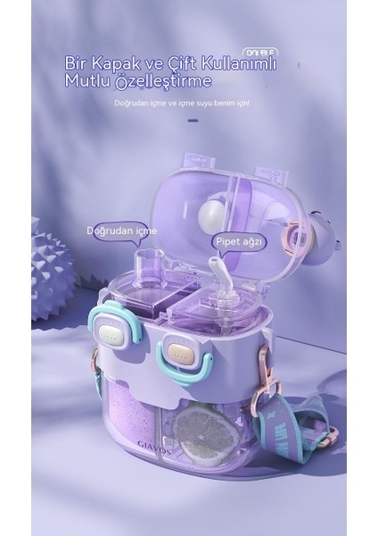 Puffs Shop Öğrenciler ve Çocuklar Bölünmüş Bölmeli Çift Suluklar Büyük Kapasiteli Pipetli Bardak Su Bardakları (Yurt Dışından) modelleri