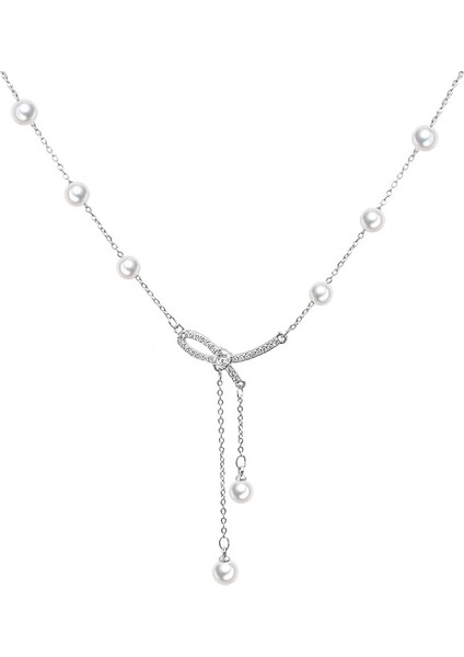 D157 Gümüş Püsküllü Kelebek Inci Kolye (Yurt Dışından)