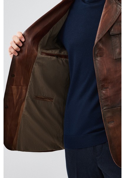 Kevin Erkek Kahverengi Blazer Deri Ceket