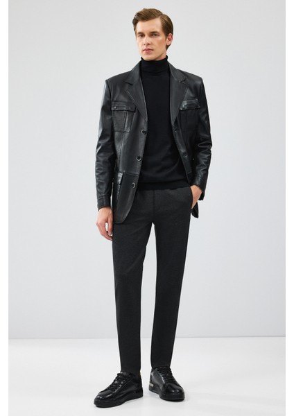 Kevin Erkek Siyah Blazer Deri Ceket