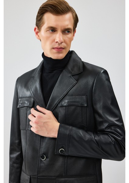 Kevin Erkek Siyah Blazer Deri Ceket