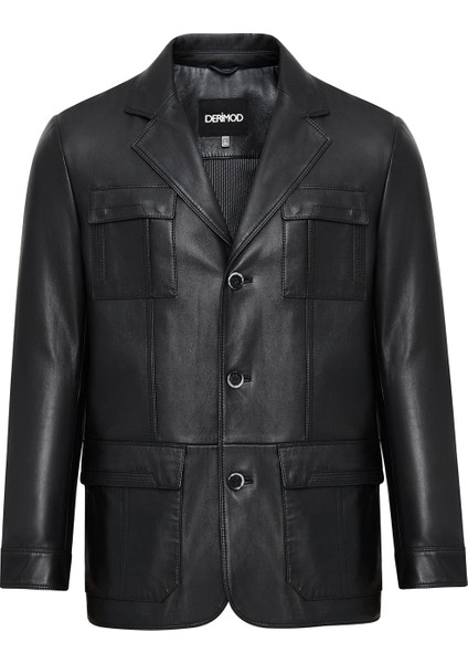 Kevin Erkek Siyah Blazer Deri Ceket