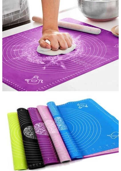 Ölçekli Silikon Hamur Açma Matı 50X40CM, Esnek ve Dayanıklı Altlık