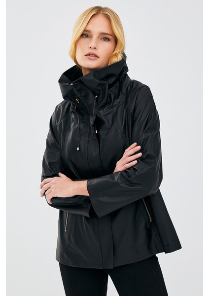 Felicita Kadın Siyah Oversize Deri Ceket