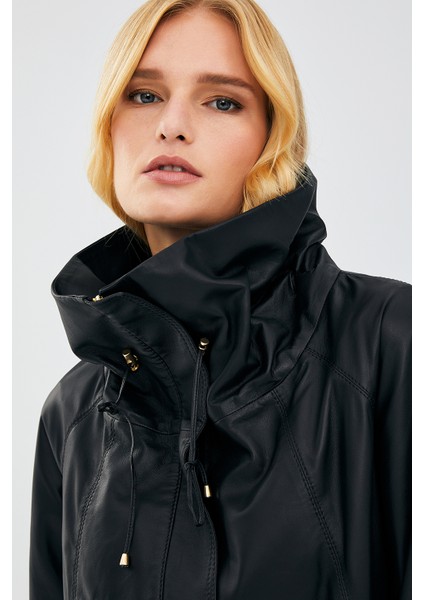 Felicita Kadın Siyah Oversize Deri Ceket