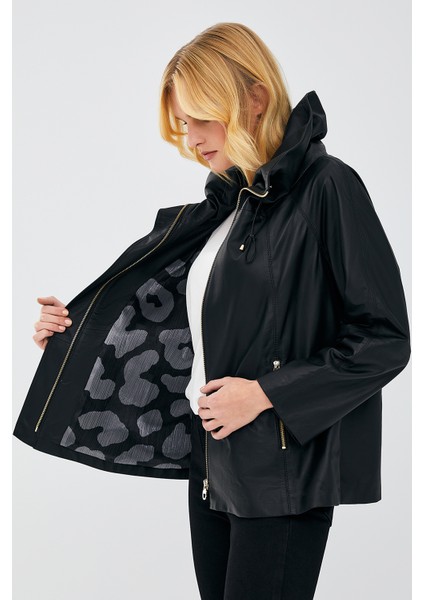 Felicita Kadın Siyah Oversize Deri Ceket