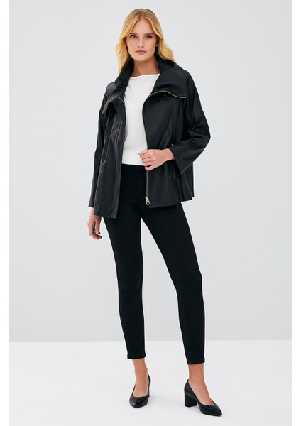 Felicita Kadın Siyah Oversize Deri Ceket