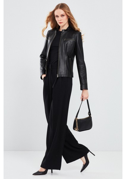 Marlyn Kadın Siyah Kısa Deri Ceket