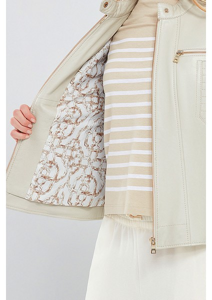 Marlyn Kadın Bej Kısa Deri Ceket