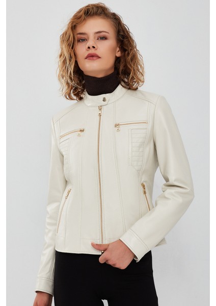 Marlyn Kadın Bej Kısa Deri Ceket