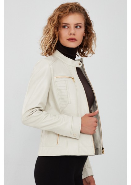 Marlyn Kadın Bej Kısa Deri Ceket
