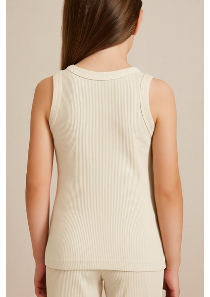 Pure Dots Kız Çocuk Fitilli Yazlık Bej Body Bluz
