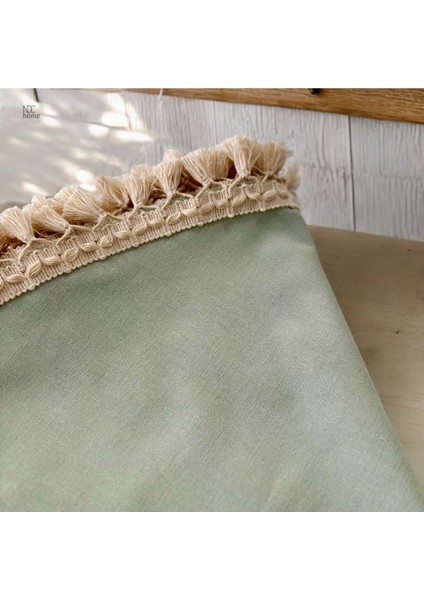 Yeşil Yuvarlak Keten Masa Örtüsü, Ham Ponpon Detaylı, Şık ve Zarif Tasarım modelleri