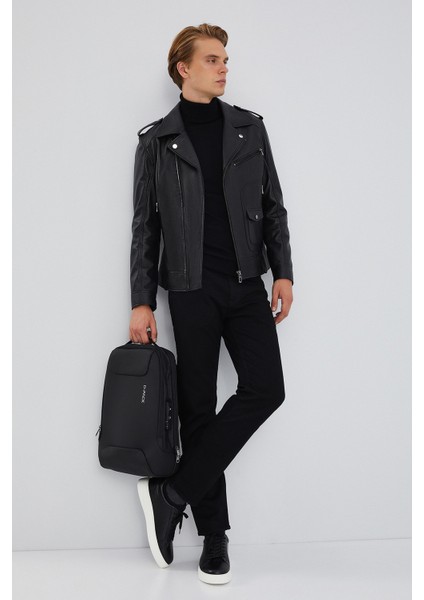 Carter Erkek Siyah Biker Deri Mont