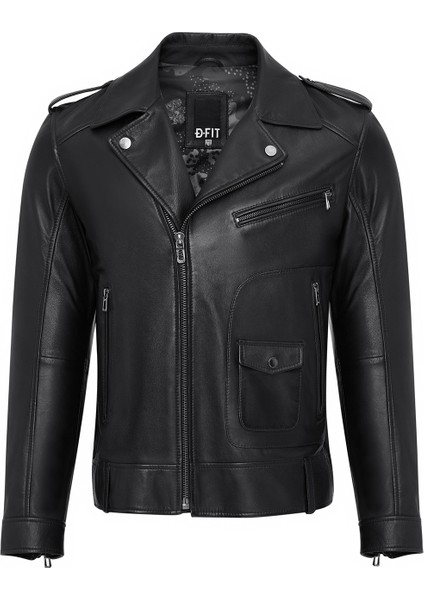 Carter Erkek Siyah Biker Deri Mont