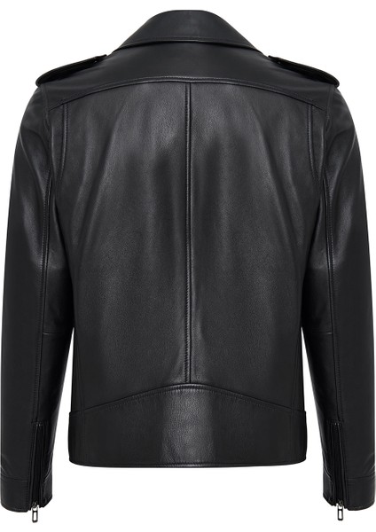 Carter Erkek Siyah Biker Deri Mont