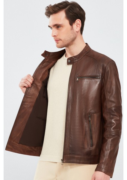 Alanzo Erkek Kahverengi Deri Mont