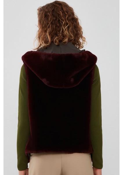 Celine Kadın Kapüşonlu Kürklü Deri Kaban