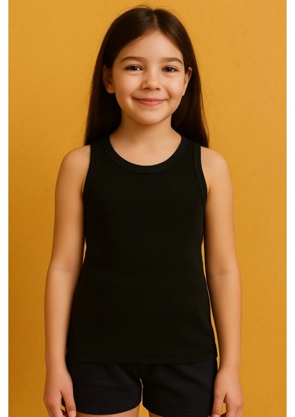 Pure Dots Kız Çocuk Fitilli Yazlık Siyah Body Bluz