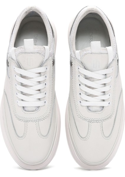 Erkek Beyaz Bağcıklı Deri Sneaker