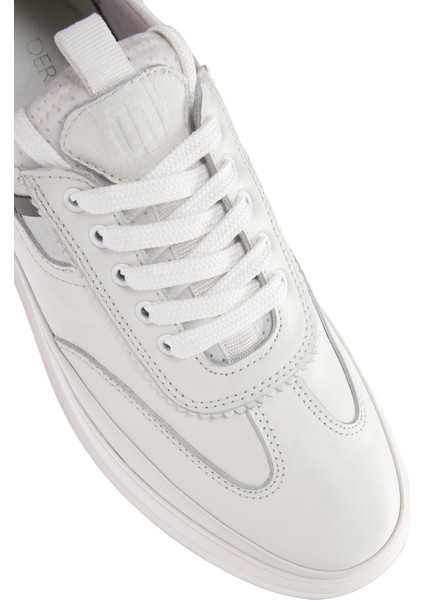 Erkek Beyaz Bağcıklı Deri Sneaker
