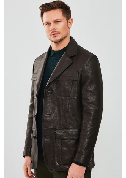 Kane Erkek Siyah Blazer Safari Deri Ceket