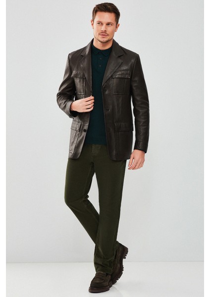 Kane Erkek Siyah Blazer Safari Deri Ceket