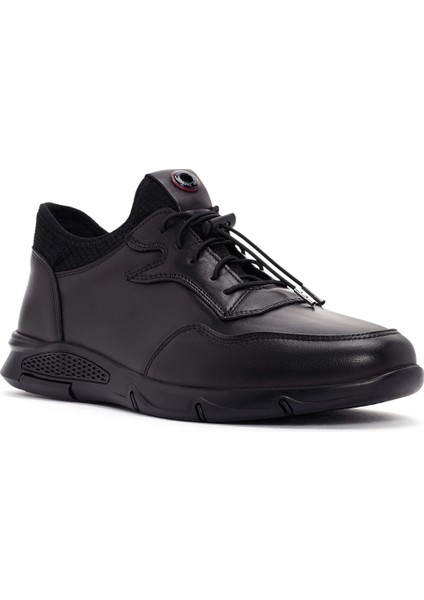Erkek Siyah Bağcıklı Deri Sneaker 24SFD670118