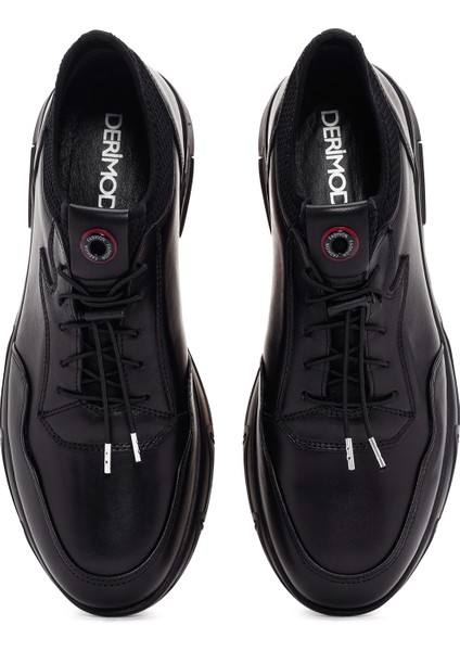 Erkek Siyah Bağcıklı Deri Sneaker 24SFD670118