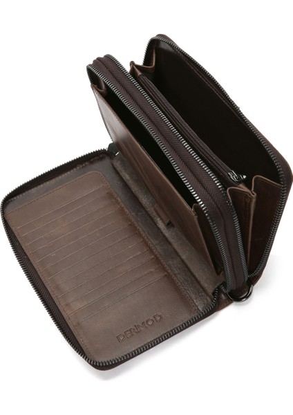 Erkek Telefon Bölmeli Deri El Çantası