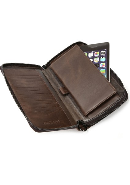 Erkek Telefon Bölmeli Deri El Çantası