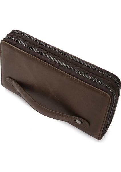 Erkek Telefon Bölmeli Deri El Çantası