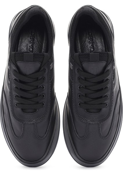 Erkek Siyah Bağcıklı Deri Sneaker