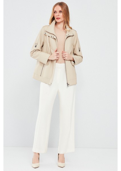 Luisa Kadın Bej Oversize Deri Mont