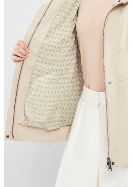 Luisa Kadın Bej Oversize Deri Mont