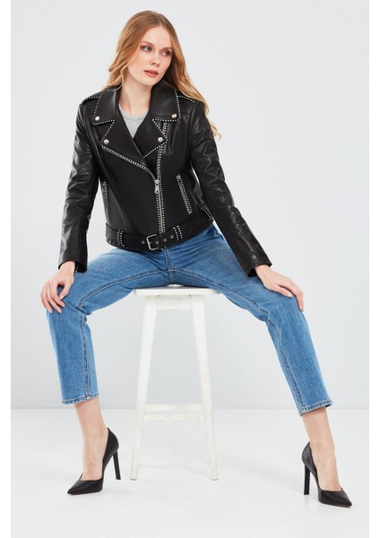 Angel Kadın Siyah Deri Ceket