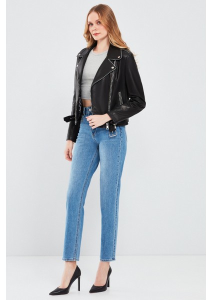 Angel Kadın Siyah Deri Ceket
