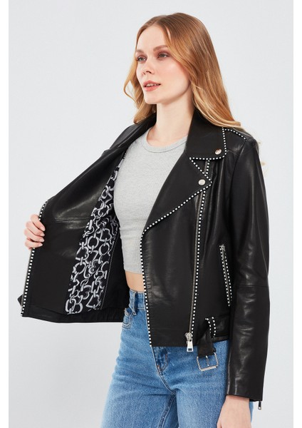 Angel Kadın Siyah Deri Ceket