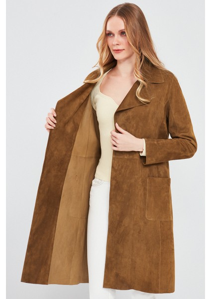 Sardinia Kadın Camel Süet Deri Pardesü