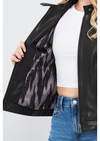 July Kadın Siyah Deri Ceket