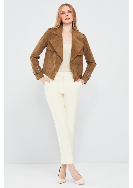 Portofino Kadın Hardal Süet Deri Ceket