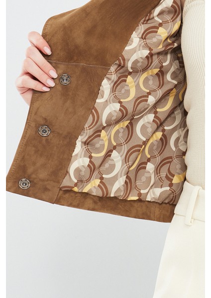 Portofino Kadın Hardal Süet Deri Ceket